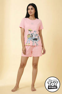 Zivame Toy Story Knit Poly Short Set - Crystal Rose — thumbnail 1